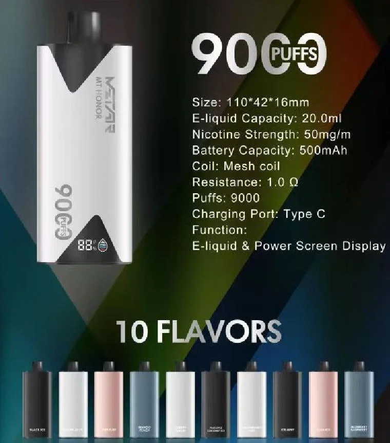 Europe Hot Sale E Disposable Vape 9000puffs with E-Liquid and Power Screen Disapaly Custom Fruit Flavors