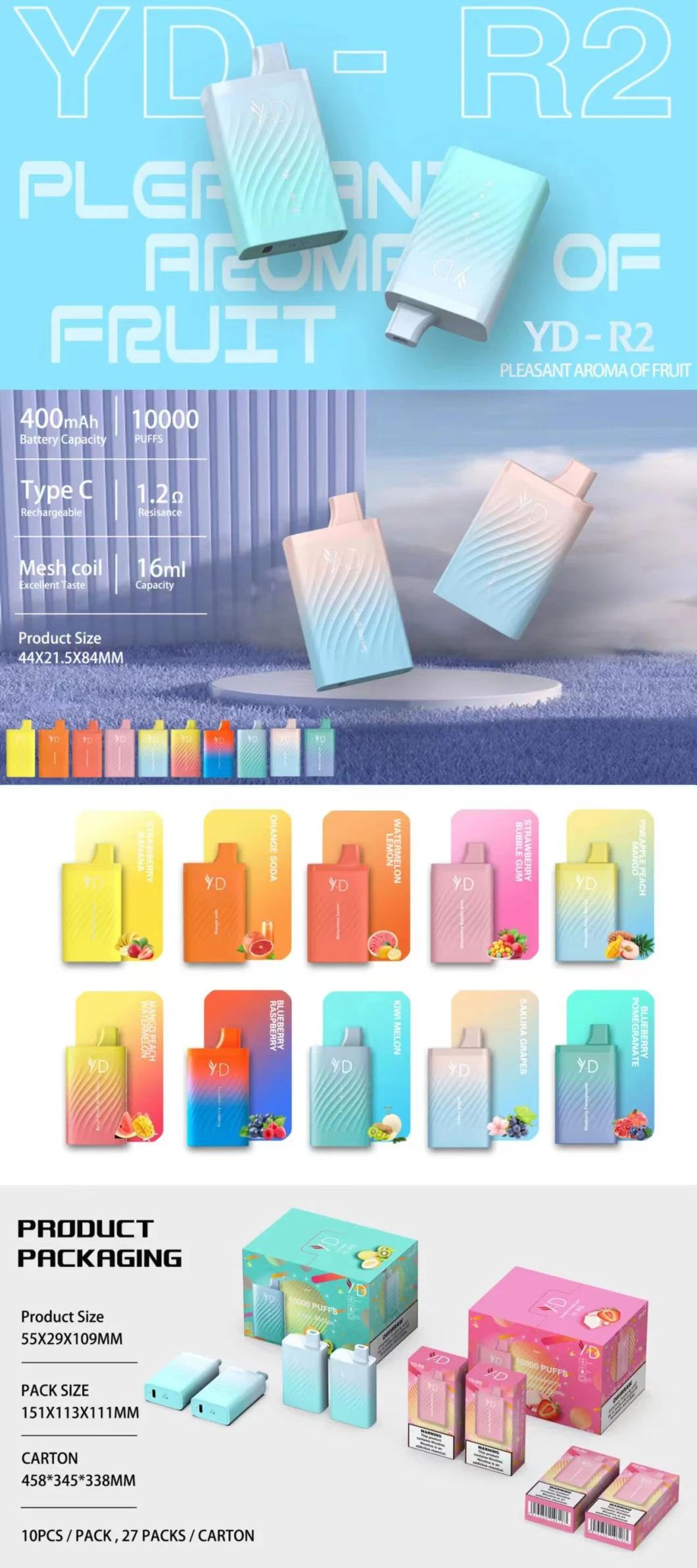 Yd E Vape OEM Sales Vaper Device Manufacturer Wholesale 10000puffs Disposable Vape with Best Vape Juice